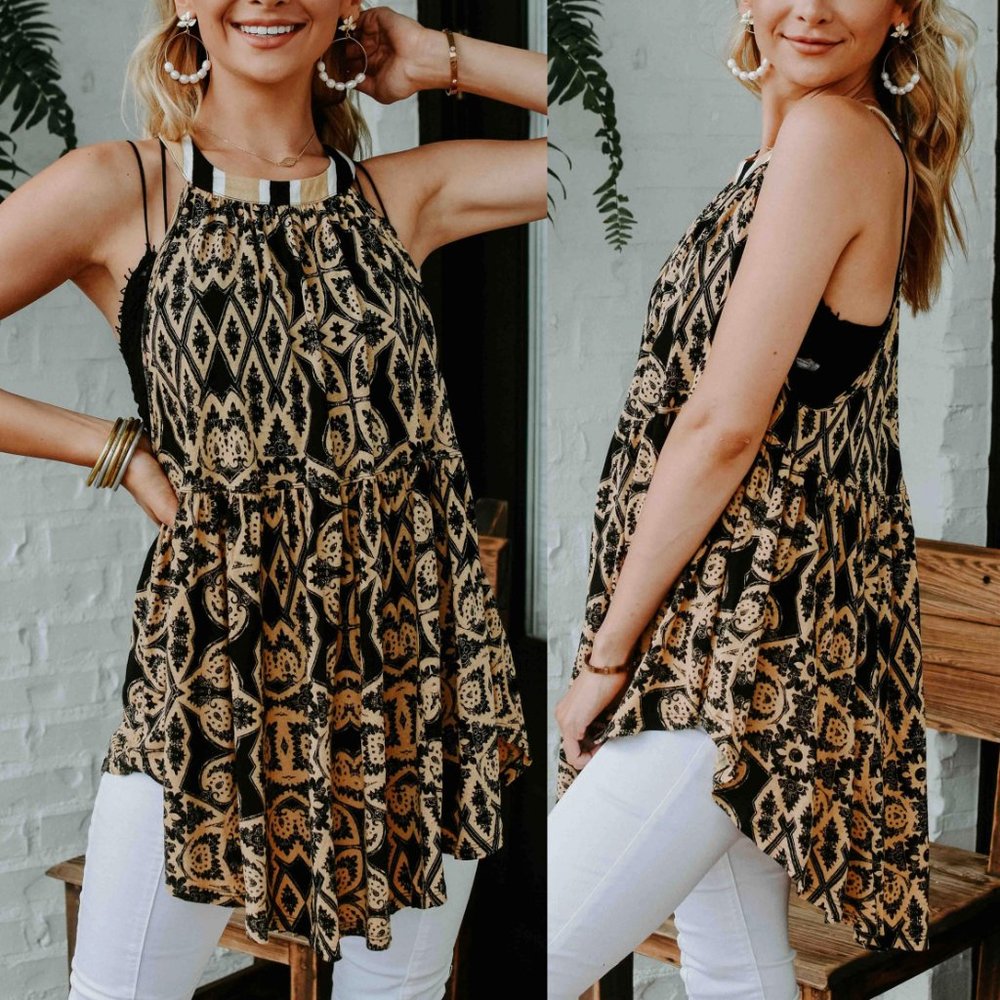 NEW Free People Mimi Halter Tunic Top Boho Black - Picture 7 of 8